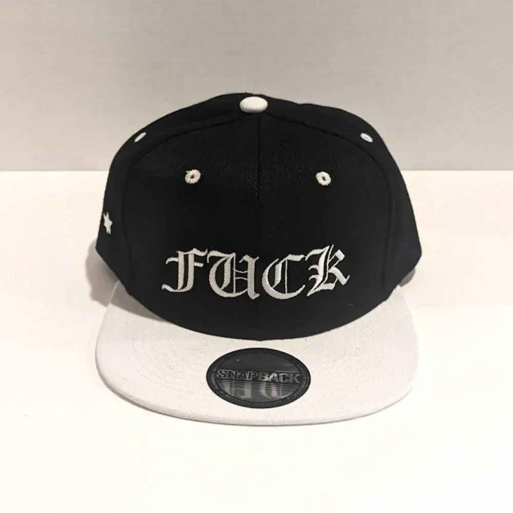 New Old English Text Snapback Hat Black And White Low Bill Blackstar Denim Brand